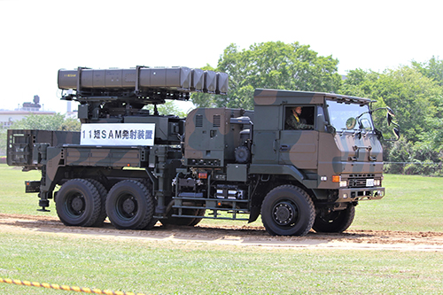 陸上自衛隊下志津駐屯地創設63周年記念行事「つつじ祭り」式典での高射学校の11短SAM発射装置搭載車両。